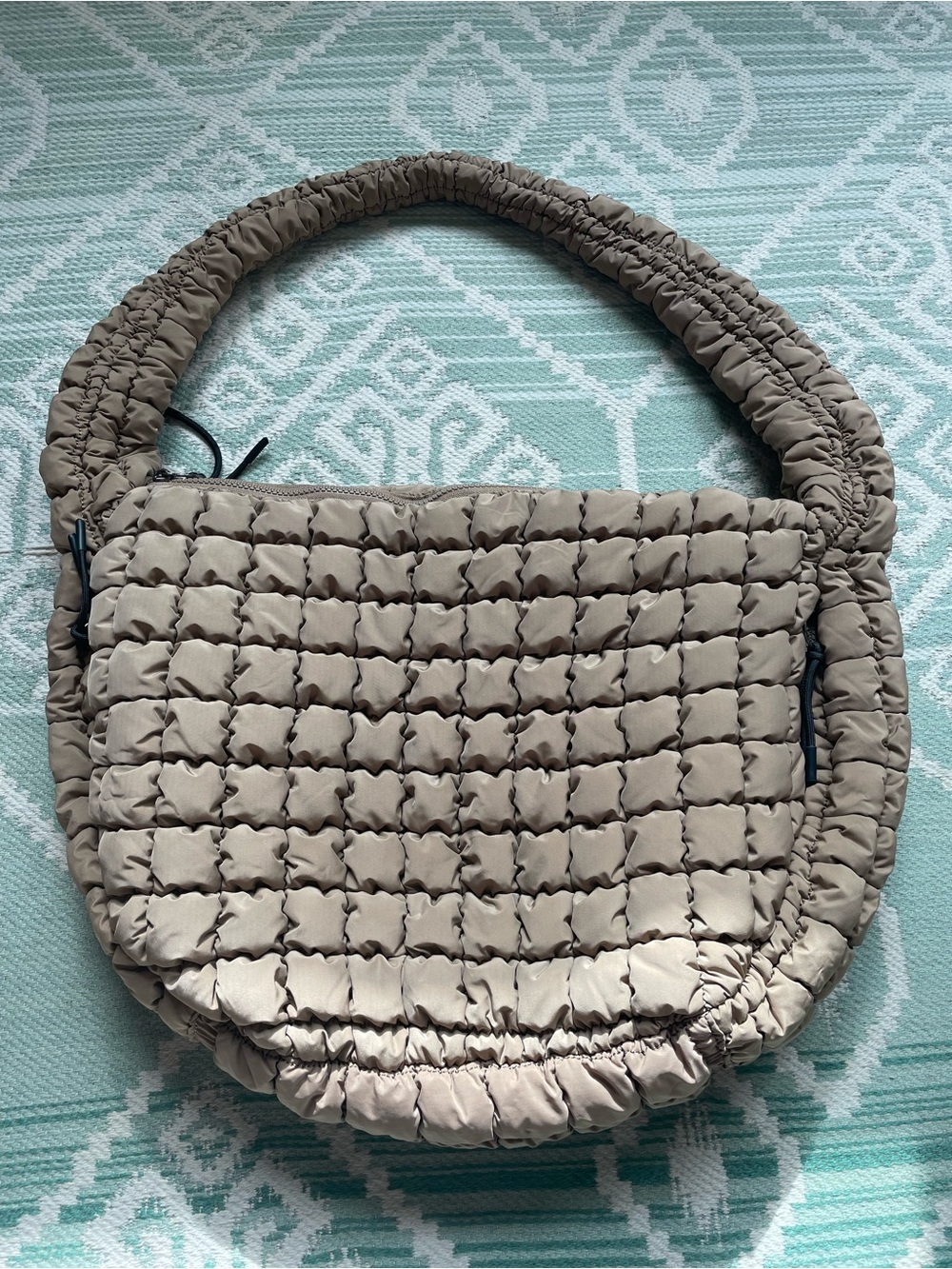 Quilted Ruched Shoulder Bag in Beige